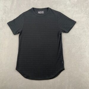 Nova Industries‎ Ribbed T Shirt Mens Medium Black Knit Crew Neck Shirttail Hem